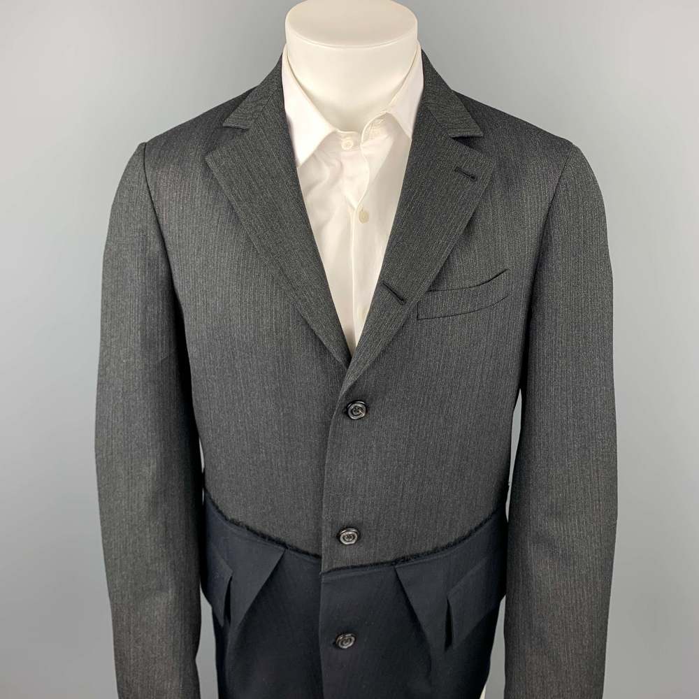 WOOSTER + LARDINI Charcoal & Navy Mixed Fabrics Wool Sport Coat - Picture 2 of 7
